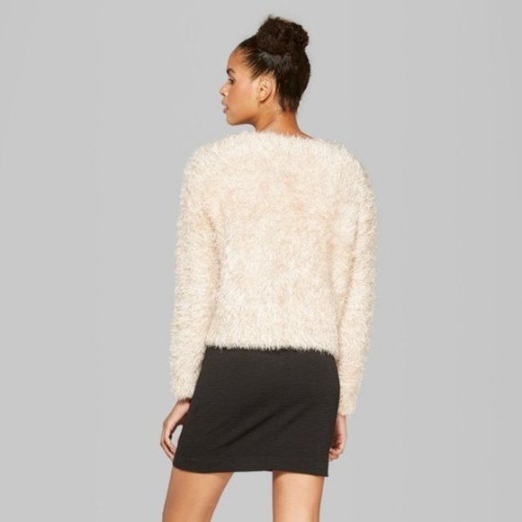 NWT Women's Fuzzy Gold Tinsel Pullover Sweater - Picture 3 of 7